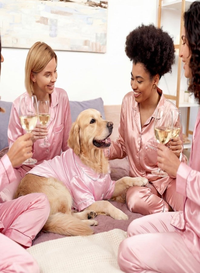 Cosblank Pet Silk Pajamas Shirts Dogs Satin Pjs Soft Faux Silk Lapel Two-Legged Puppy Sleepwear for Small Dogs Bridal Party(M,Pink) - Image 4